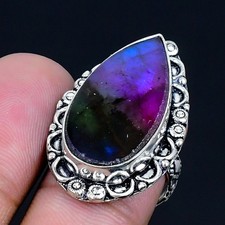 Multi Fire Labradorite 925 Silver Plated Handmade Ring of US Size 7
