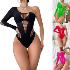 Women's Sexy Lingerie Babydoll long sleeves Nightwear Dress Fishnet jumpsuit