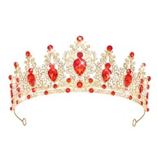 Queen Crown Rhinestone Wedding Crowns and Tiaras for Women - Gold Red - A