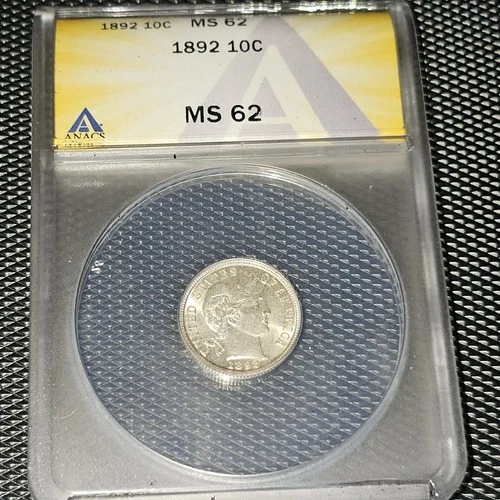 1892 Liberty Barber Dime, ANACS MS-62