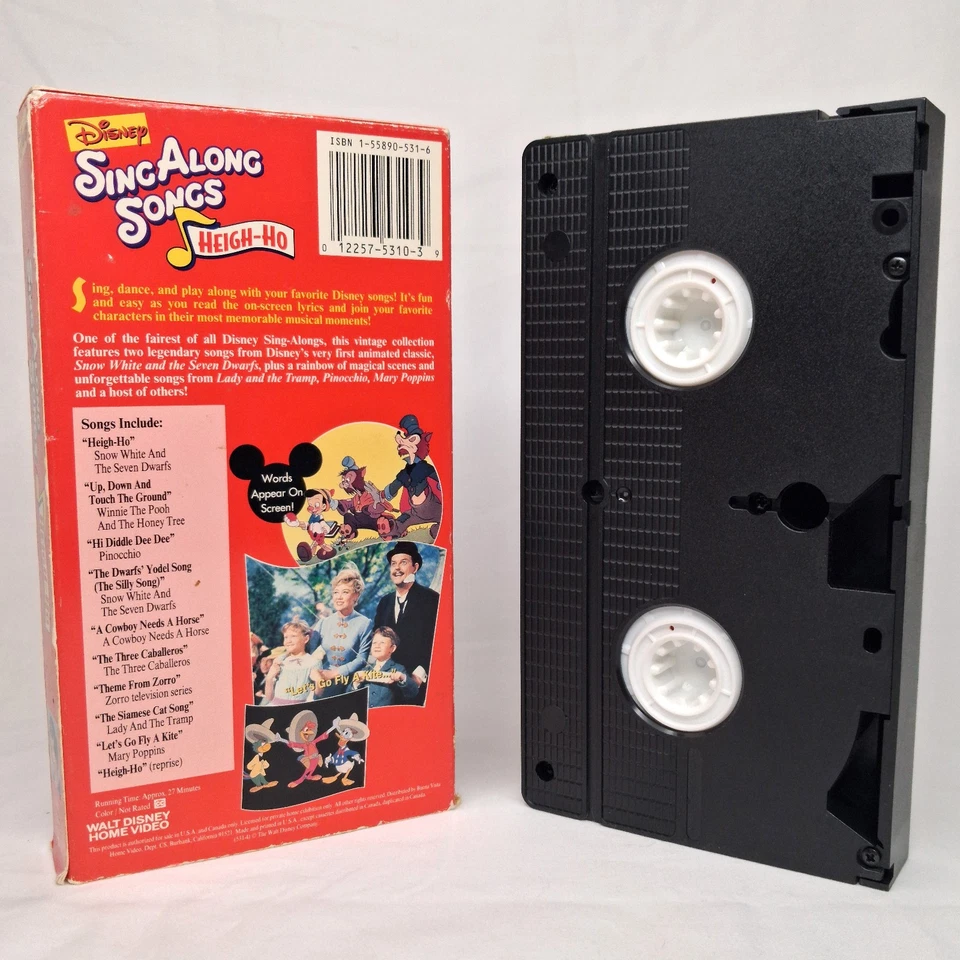 Snow White Heigh-Ho VHS Disney's Sing Along Songs w/Pinocchio Mary Poppins Tape - Image 4 of 4
