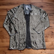 Regal Gold Sequin Open Front Long Sleeve Blazer Jacket Women s L