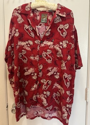 Vintage Pineapple Connection Hawaiian Shirt Red Men s Large Island Boat Ukulele