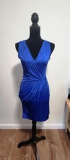 Great Women's Forever21 Blue Ruched Cross Sleeveless Dress Small