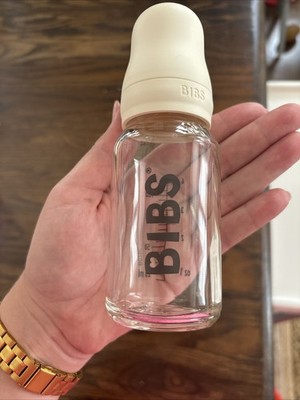 BIBS GLASS BOTTLE Ivory 3.7 oz with slow nipple; NEW