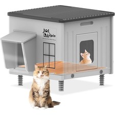 Heated Outdoor Cat House Weatherproof Insulated Escape Door Elevated Shelter