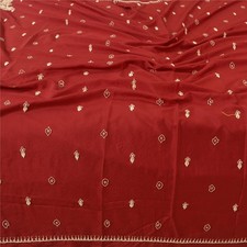 Sanskriti Vintage Dark Red Dupatta 100 Pure Silk Hand Beaded Zardozi Stole