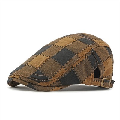 Patchwork Plaid Ivy Newsboy Cap Adjustable Cabbie Gatsby Flat Hat For Men Women