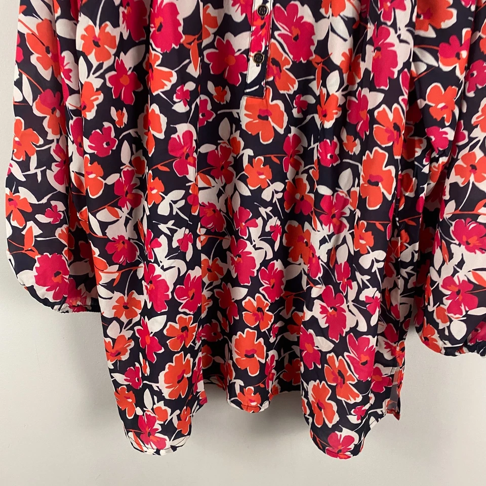 Liz & Me цветочный крестьянин блузка размер 2 X Georgette поповер темно-синий многоцветный - Изображение 3 из 4