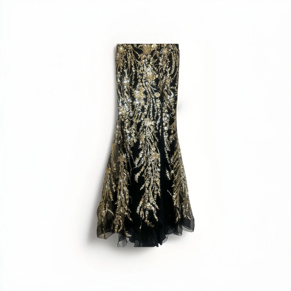 Vestido de graduación Sherri Hill negro dorado talla 8 organza Foto 3 de 4