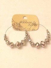 RIBBON & ASHER Large Statement Silver Tone Bead Teardrop Hoop Earrings 80x50mm