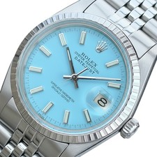 Rolex Mens Datejust Stainless Steel Powder Blue Index Dial 36mm Watch 1603