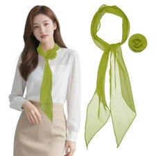 Chiffon Scarf for Women, Long Neck Scarf with Detachable Rose 47" Chartreuse
