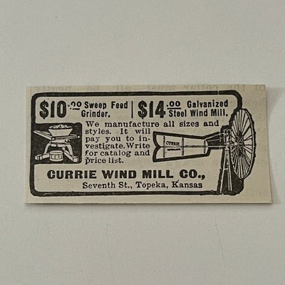 Currie Wind Mill Co. Sweep Feed Grinder Wind Mill Topeka KS 1912 Ad SAG9-S19