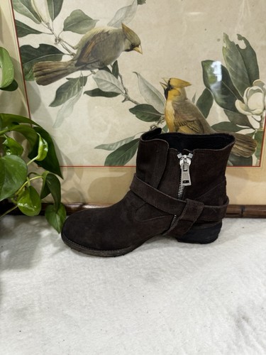 New All Saints EU 40 US 9 Brown Suede Biker Moto Boots Stirrup Strap Zip Buckle - Picture 6 of 14