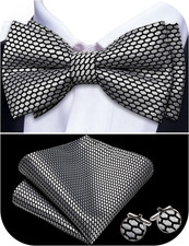 Paisley Striped Bow Tie for Men Silk Pre-Tied Bowtie Pocket Square Cufflinks Set