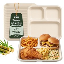 3 Compartment Disposable Plates 8 125 Pack Bagasse Paper Plates Heavy Duty -FPN