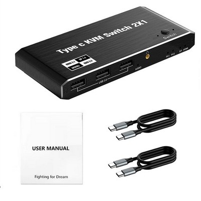 8K 2x1 2 In 1 Out USB C KVM Switch Switcher  4 USB  Port For 2 Laptop 1 Monitor