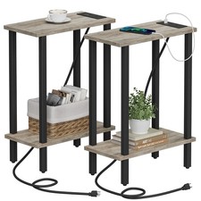 Small End Table with Charging Station, Narrow Side Table with USB Ports and O...