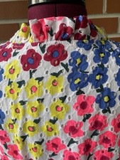 Talbots Sz 10 Boho Multicolor Floral Eyelet Ruffle V Neck Retro Cotton Dress