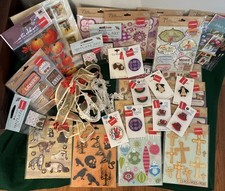 Scrapbooking Embellishment Lot 34 Floral Ribbon 3-D Stickers Hearts Buttons Lace