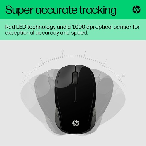 HP 200 Black 2.4 GHz USB Wireless Mouse with Red LED 1000 DPI Optical Sensor, Up - Picture 5 of 6