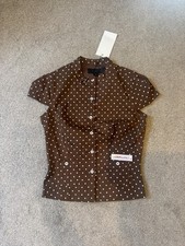 Zara Polka Dot Poplin Top Brown White Size Med