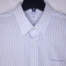 Brooks Brothers Dress Shirt Mens 16.5 Striped Blue, White Slim Fit Non Iron