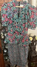 Vintage Leslie Lucks Peplum Puff Sleeves Floral Dress Sz 8 Dry Clean Only