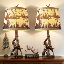 Rustic Deer Antler Table Lamps Set of 2 for Cabin or Country Decor, 23