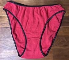 Vtg CABERNET COTTON HI-CUT PANTIES Sz 6 Red Black Trim Ringer Super Soft
