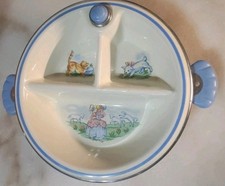 Vintage antique 1950s baby warming dish Little Bo Peep Ceramic And Aluminum  