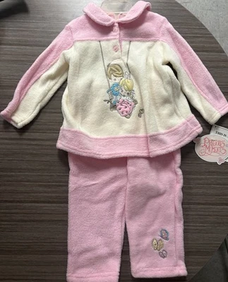 Vintage Precious Moments Baby Girl 2-Piece Fleece Outfit – Pink & Cream – 24M