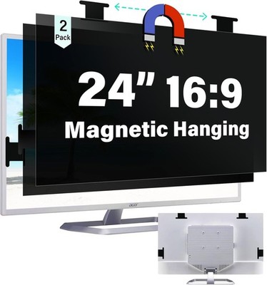 [2 Pack] 24'' Magnetic Privacy Screen Filter Widescreen Anti Glare Blue Light ...