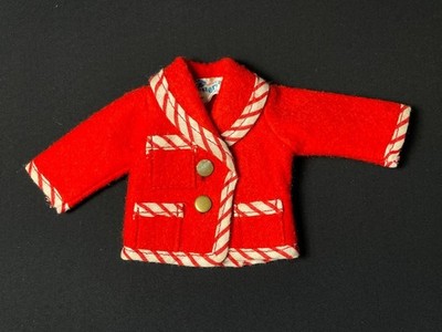 Faerie Glen roter Filz Blazer Jacke 70er Jahre Taschen Knöpfe Streifen Fit 12'' Puppe
