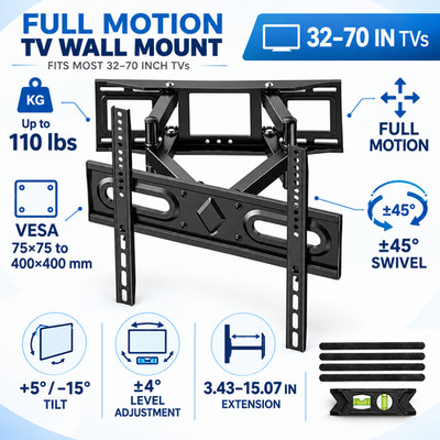 Full Motion Dual Articulating Arms TV Wall Mount Bracket fits to 32 -70  inch TV