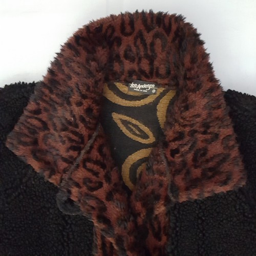 Vtg Lee Andersen Wearable Art Black Sherpa & Leopard Print Womens 2X Button Coat - Picture 12 of 19