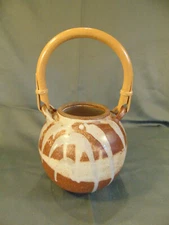 Japanese styled pot bucket handle signed Shore brown white drip style jam sugar 