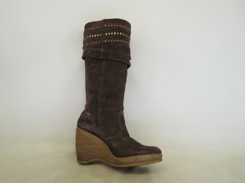 GIANNI BINI Botas de Moda Marrón Gamuza Inclinadas Cuña Hasta la Rodilla Talla 6.5 M - Imagen 4 de 11
