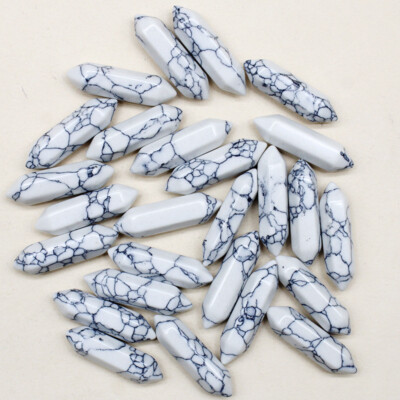 500pcs Artificial White Turquoise Stone Hexagonal Column Home Ornament 30x8mm