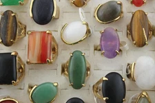 Wholesale Lots 40pcs Mixed Gold Plated Jewelry Charm Natural Stone Women Rings