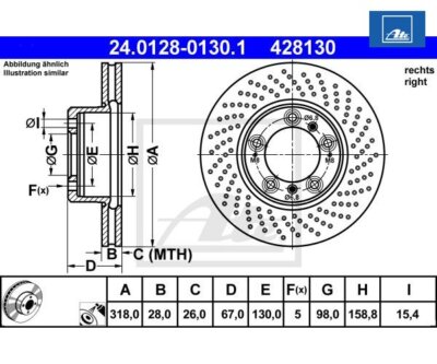 Brake disc ATE 24.0128-0130.1 for Porsche 911 Boxster