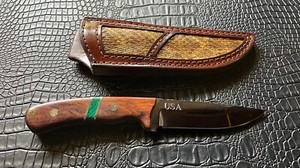 Custom Full Tang Fixed Blade with Leather and Rattlesnake Belt Sheath