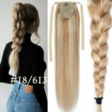 Thick 120g 100 Remy Human Hair Straight Tie Up Clip in Ponytail Extensions 26"