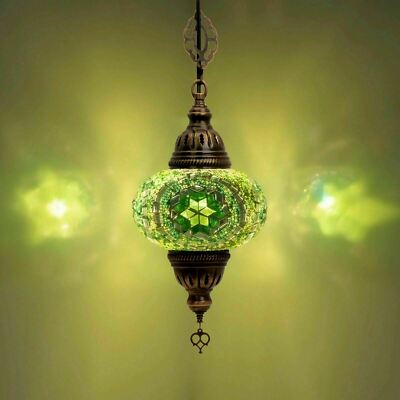 Suspension Mosaïque Turque – Lampe Marocaine Faite Main – Verre Et Cristal, Bleu Glacé