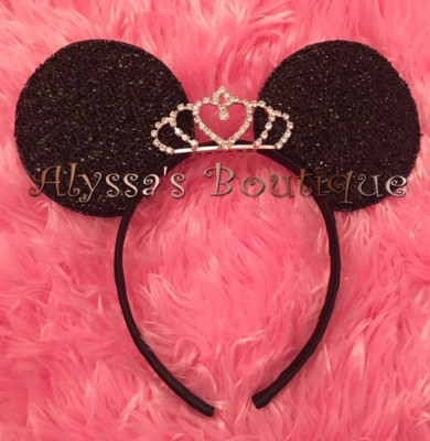 *NEW Minnie Mouse Ears Headband Princess Rhinestone Tiara Bridal Shower Birthday