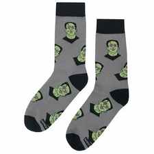 NWT Frankenstein Socks Dress Socks Novelty Men 8-12 Gray Crazy Fun Sockfly