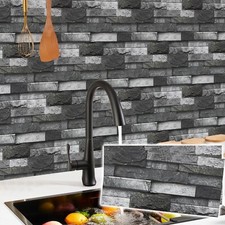 Self-adhesive Vinyl Wall Backsplash Tiles 15x30cm Black & Grey Brick Effect 12pk