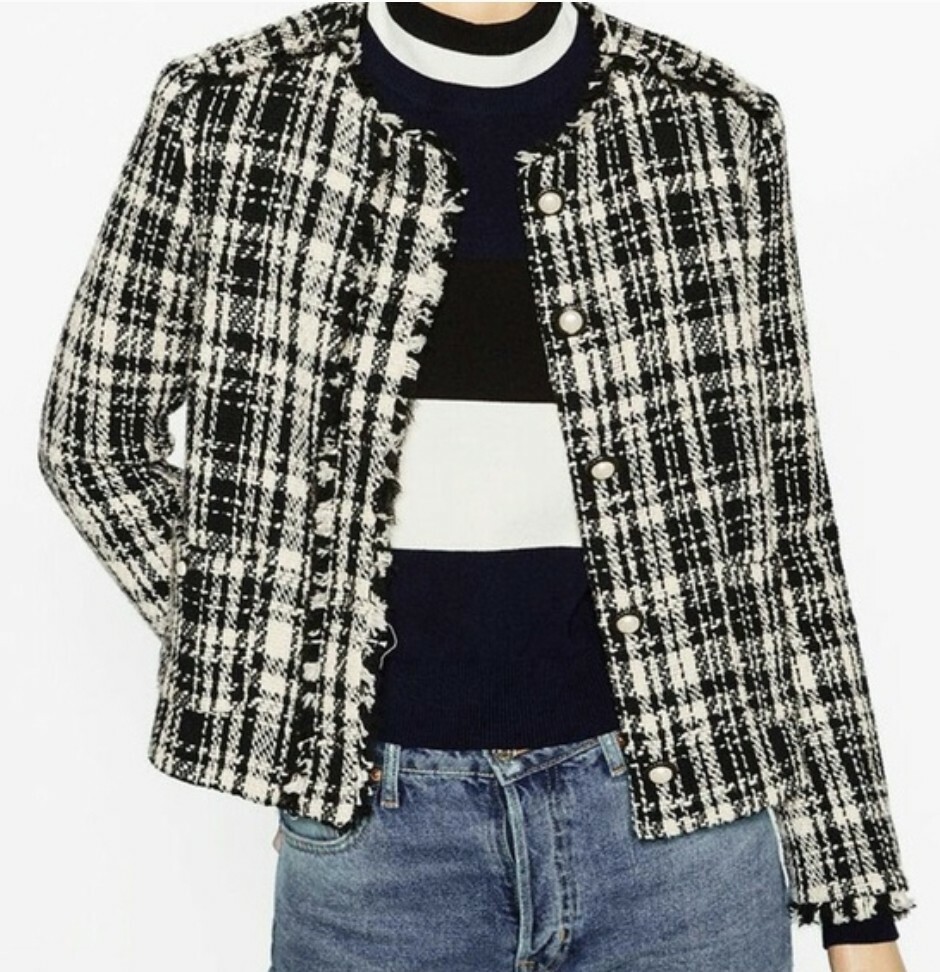 ZARA Coord Frayed Boucle Tweed Blazer Jacket Skirt Fr… Gem