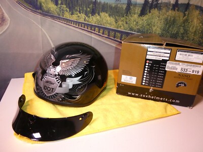 Half Helmet Zox Nano Custom Liberty Gloss Black Silver 88-00350 Vents XXS Z1